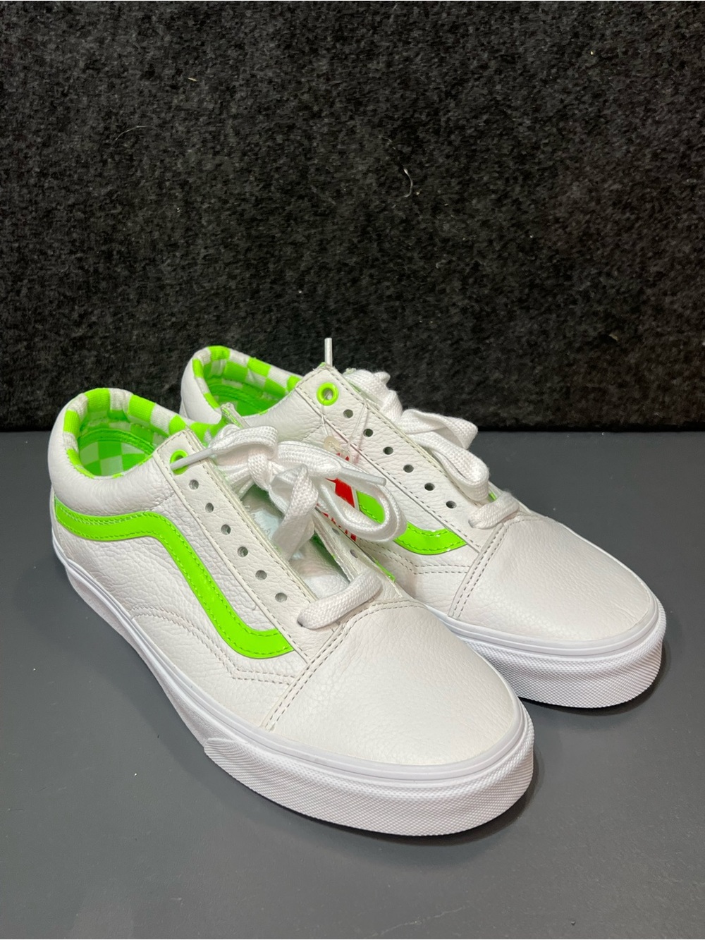 Vans Old Skool Leather White & Lime Green Women’s Size 8